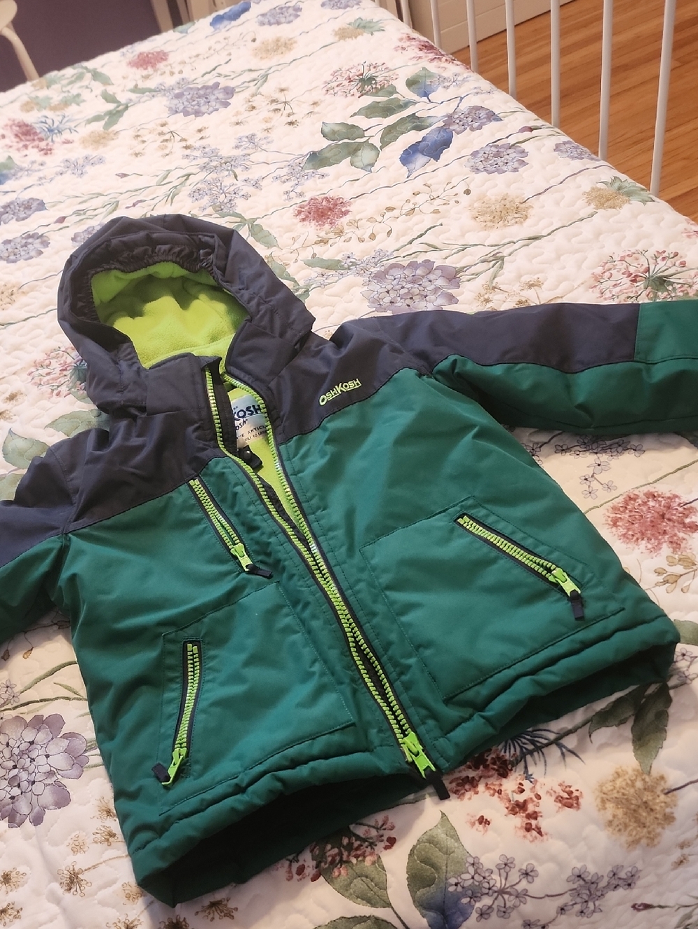 OshKosh B'gosh Green & Navy Hooded Kids Winter Jacket